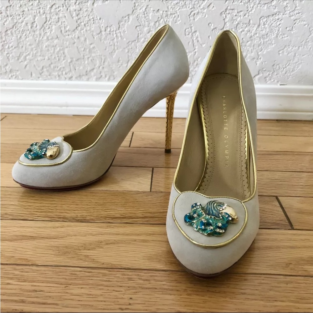 Charlotte Olympia Blue / Grey Suede Aquarius Zodiac High Heels Size 38 / US 7.5